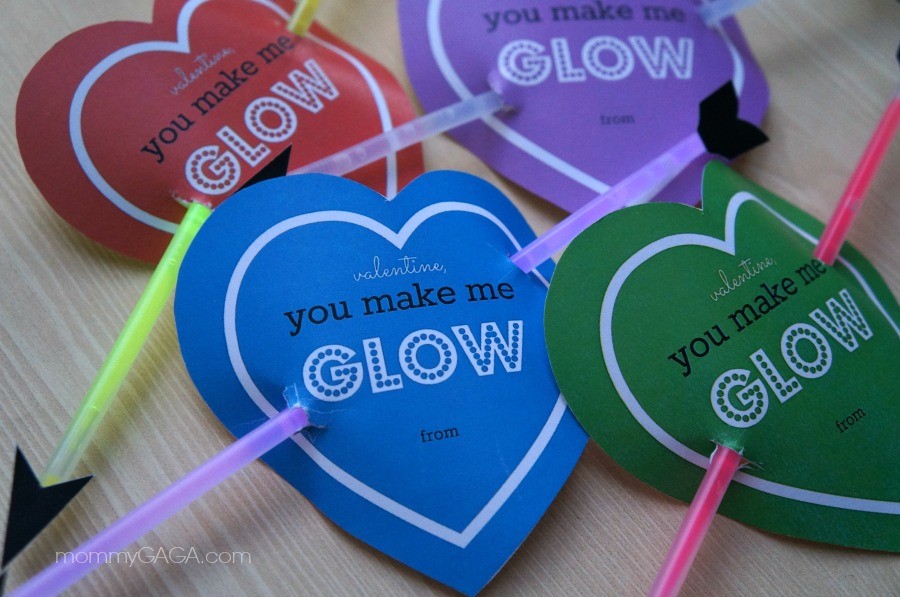 Cupid Heart Glow Stick Valentine (Printable: 4 colour options) by Mommy GaGa